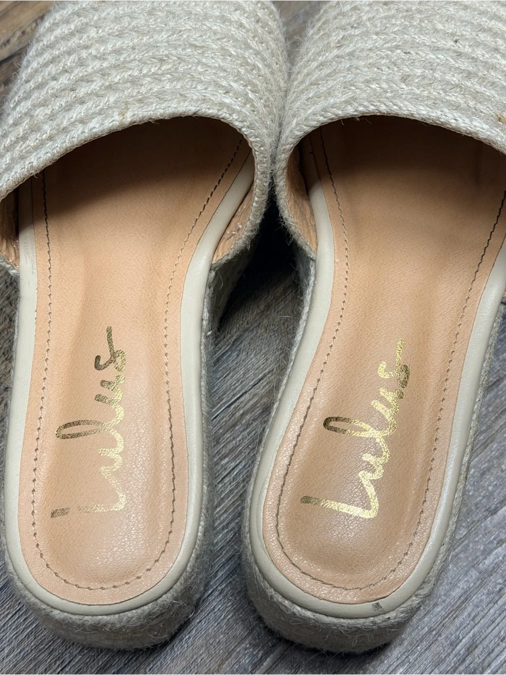 Lulu's Beige Espadrille Platform Slide Sandals women’s size 6
